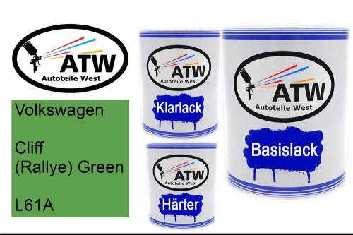 Volkswagen, Cliff (Rallye) Green, L61A: 1L Lackdose + 1L Klarlack + 500ml Härter - Set, von ATW Autoteile West.